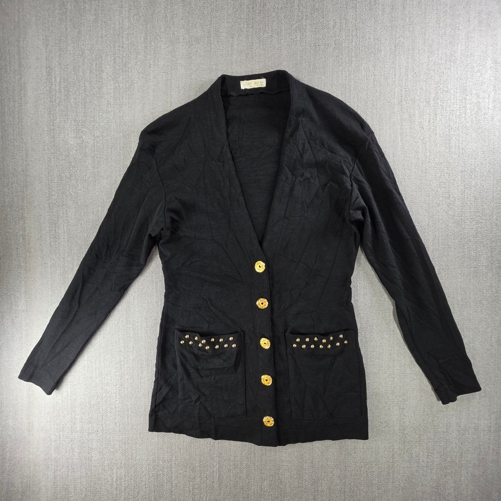 Rare Elle Collections Designs by‎ Christine Cardigan Womens Medium Black Wool